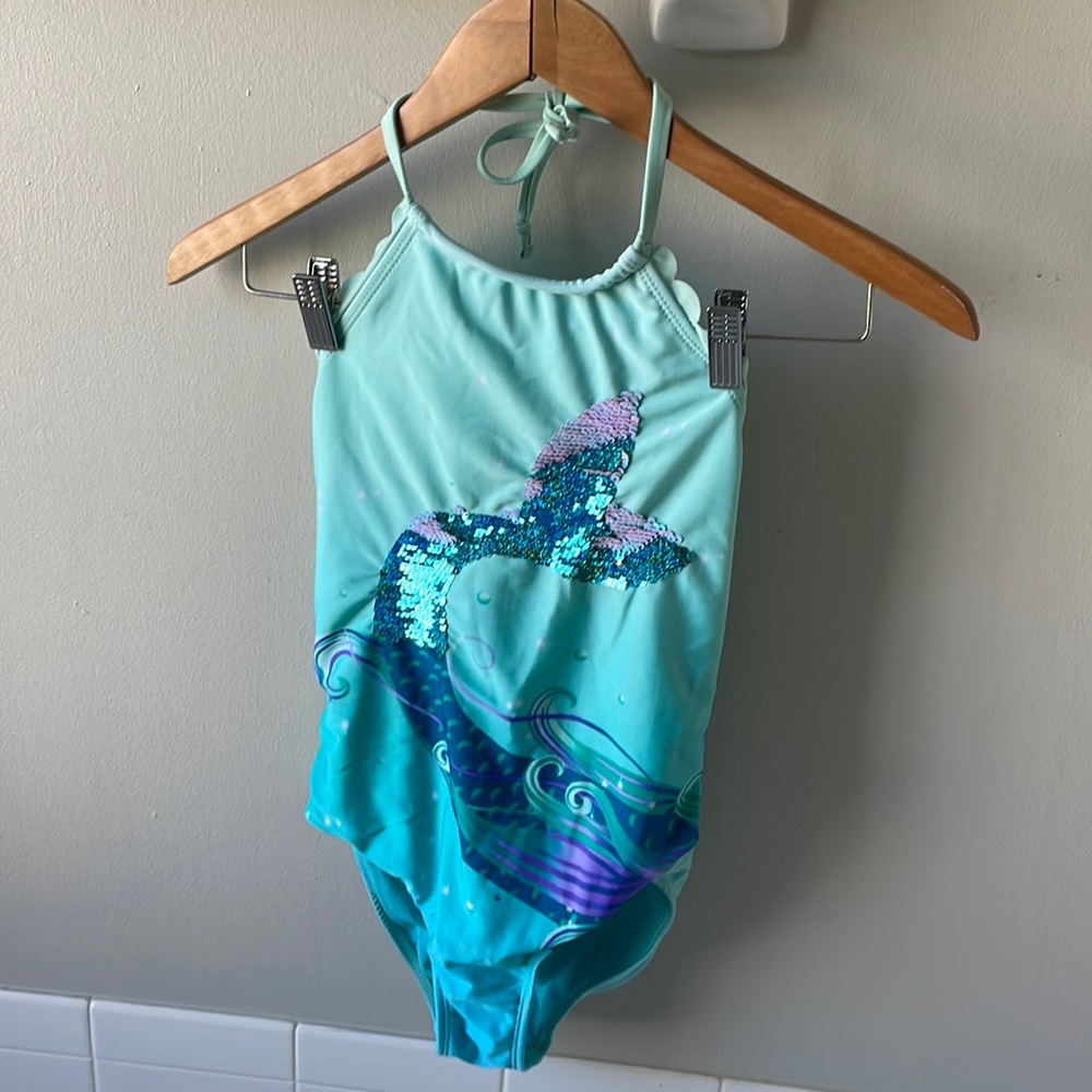 Cat & Jack Mermaid Tie Neck One Piece Sz L
